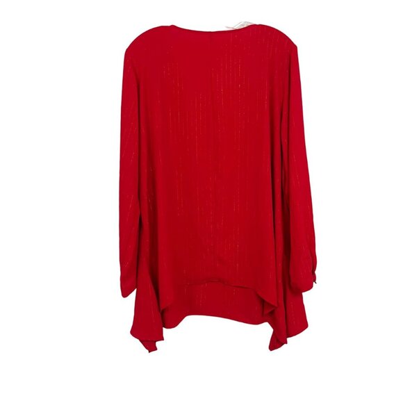 NY Collection Red Sparkle Long Sleeve Asymmetrical Hem Top Holiday Size 2X - Picture 2 of 6